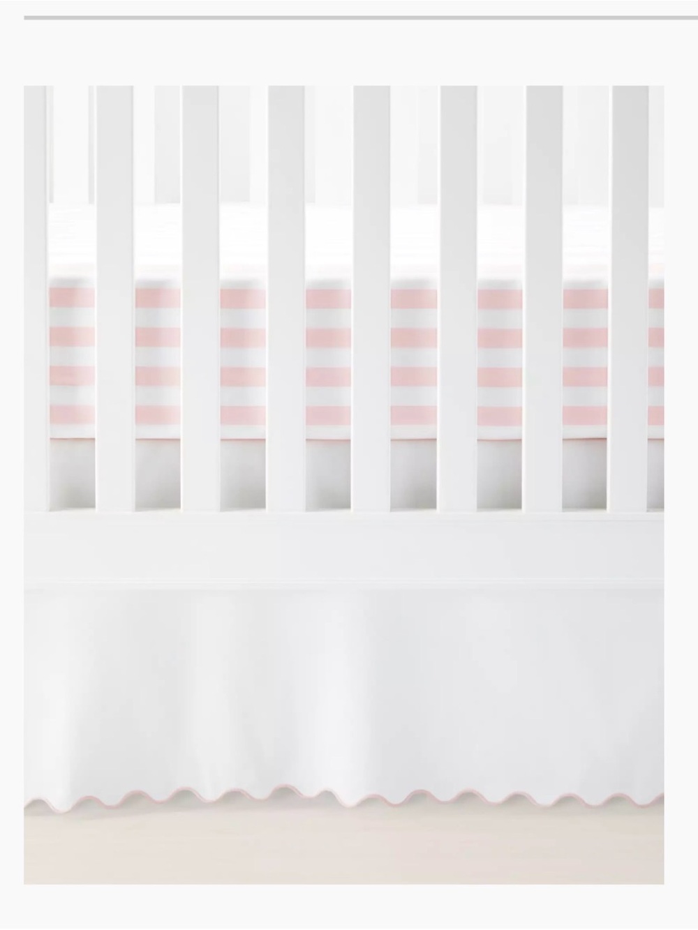 Serena & Lily White Crib Skirt with Pink Scallop Trim